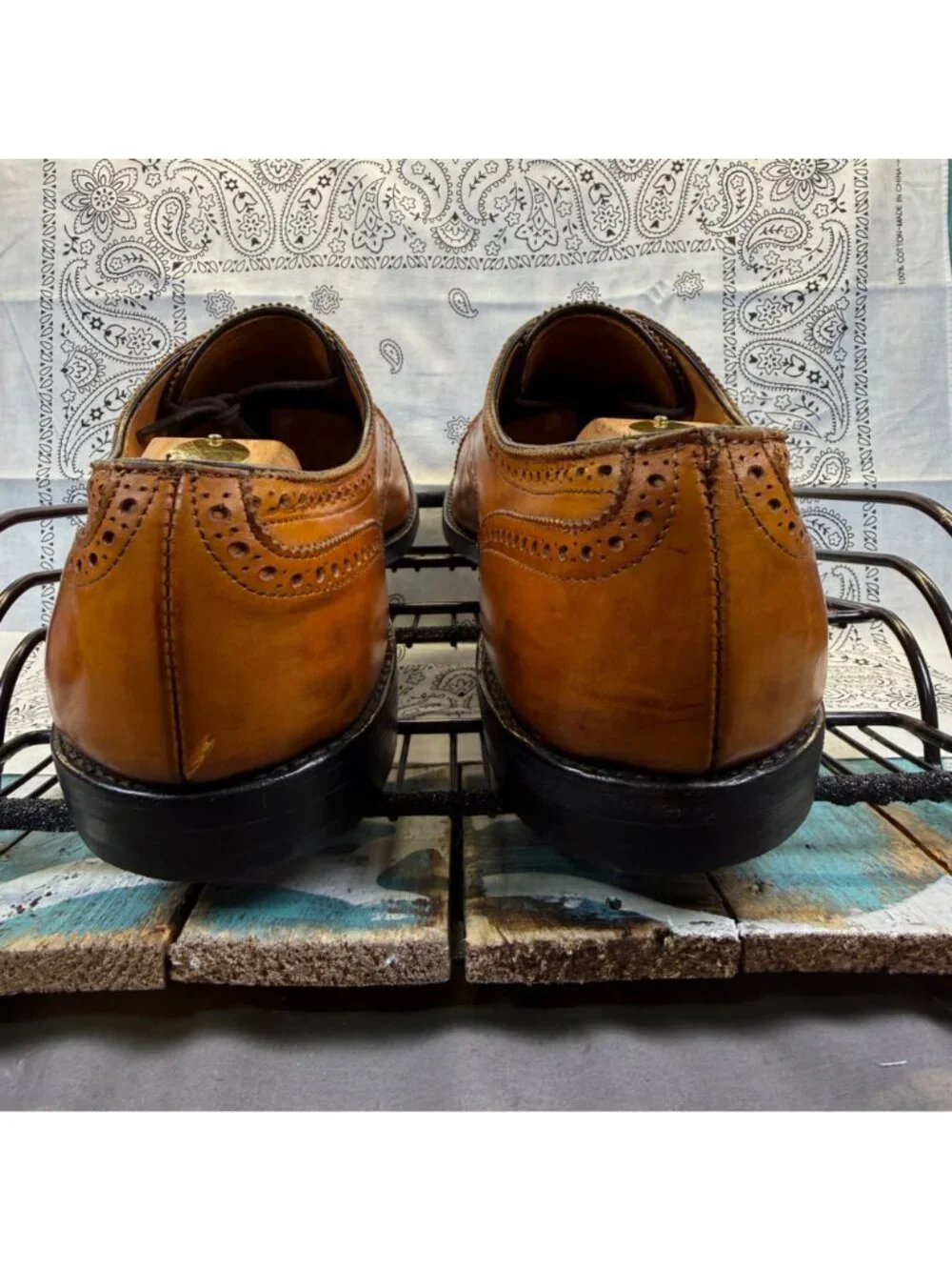 Allen Edmonds Sanford Tan Leather Brogue Oxfords Dress Shoes Size 14A